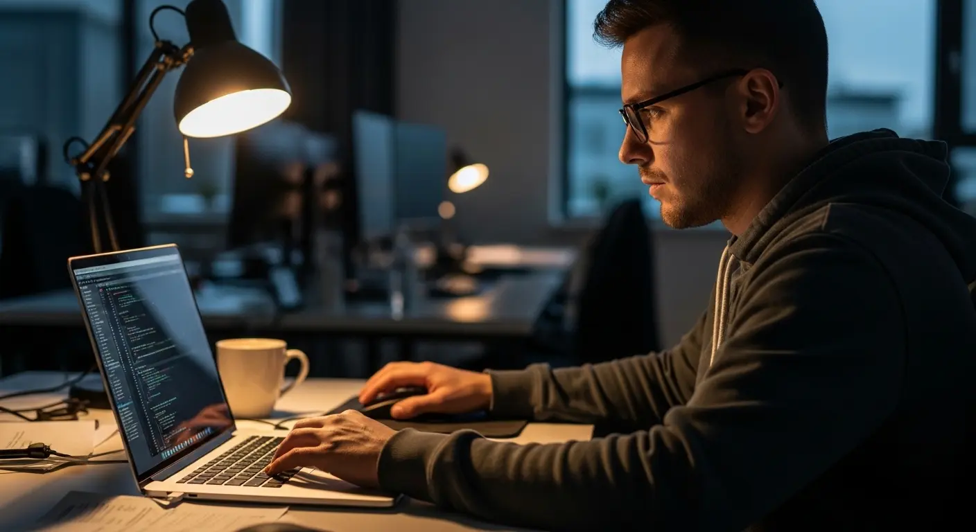 Developer studying quantum computing online courses on laptop