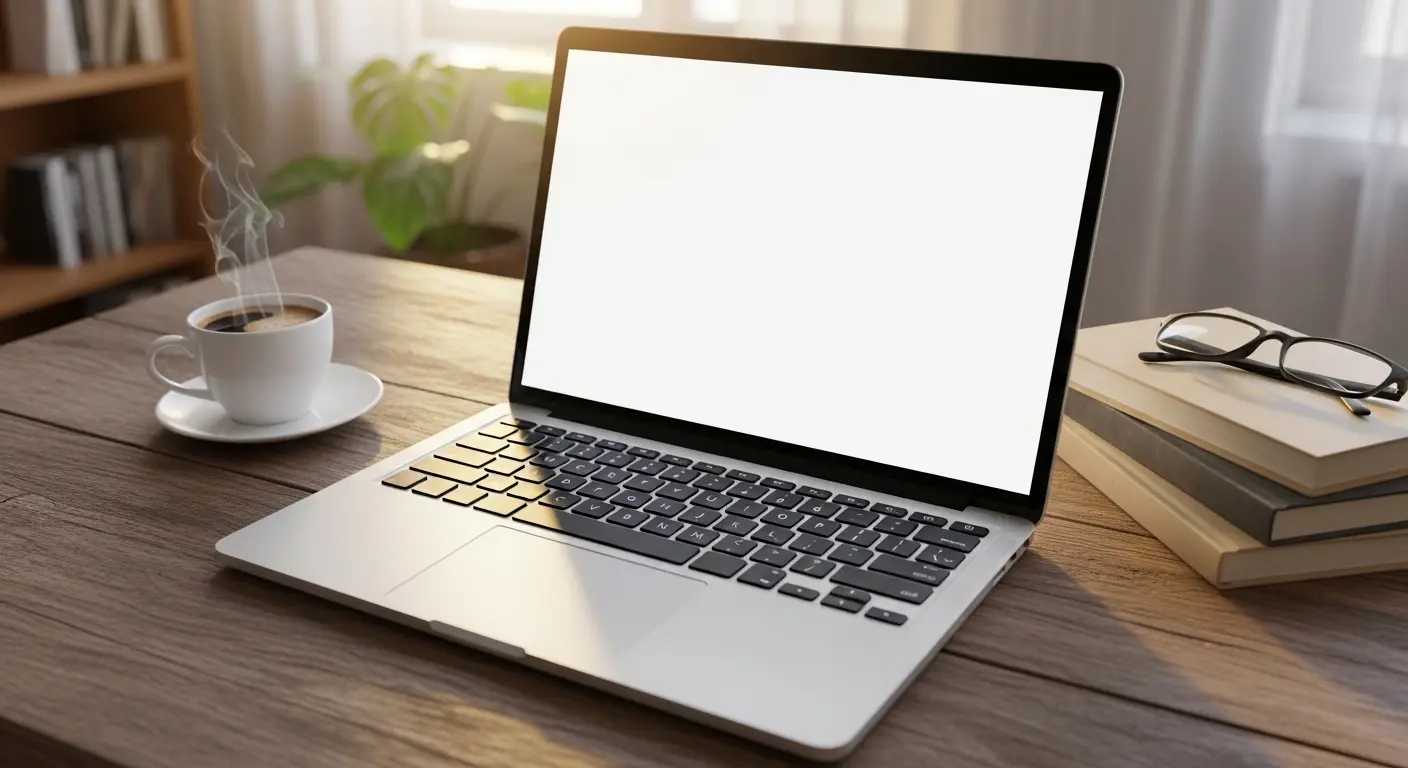 Laptop and books on a sunlit desk for self-paced quantum computing study