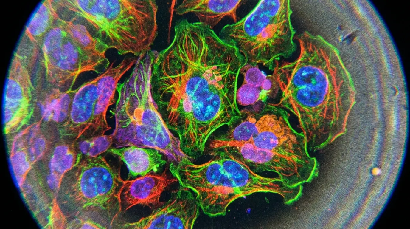 Biological cells under microscope