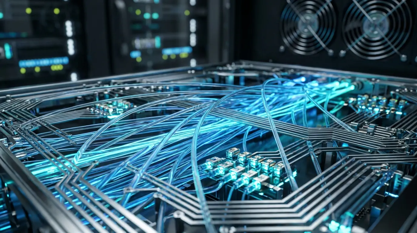 Fiber optic cables glowing