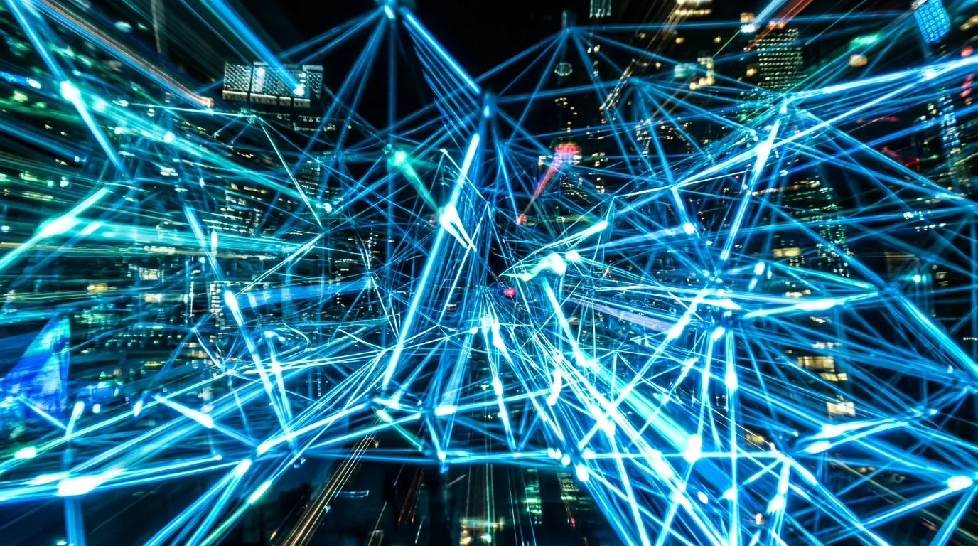 Fiber optic cables glowing data