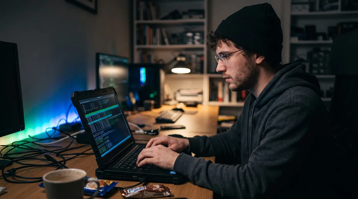 Hacker using laptop