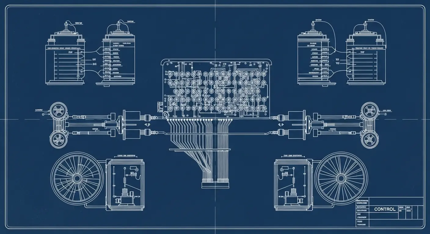 Quantum computing hardware blueprint representing the history and timeline of the field