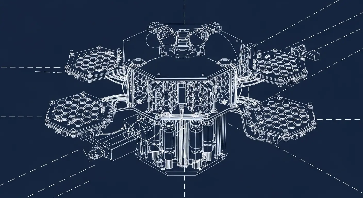 Dark blueprint of a quantum processor showing the architecture relevant to quantum error correction